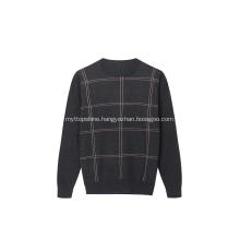 Men's Knitted Checks Jacquard Crew-Neck Pullover